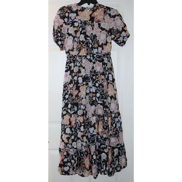 Elan VP5728 Women's Sz XS Black Botanical Print Cotton Maxi Dress - Picture 5 of 14